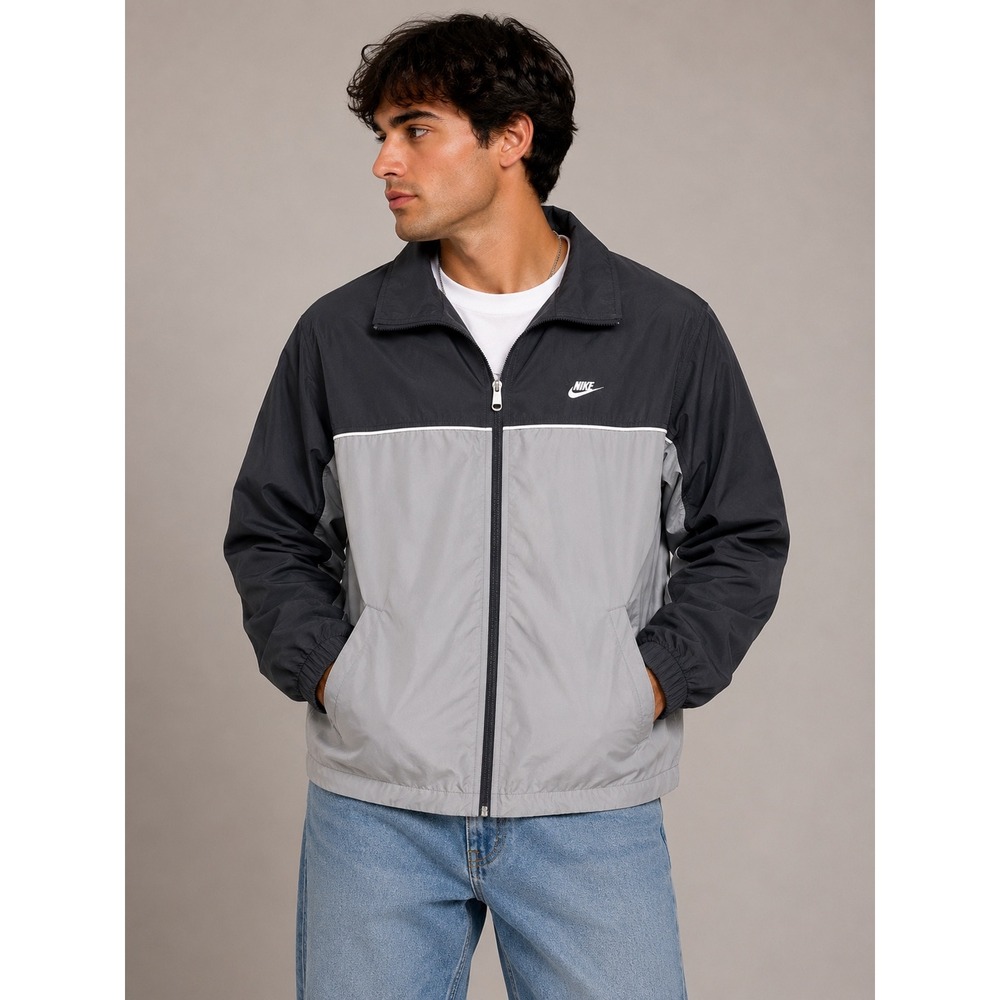 Nike Mens Windbreaker Jacket Colorblock Grey Full Zip Mesh Lined Large |W
